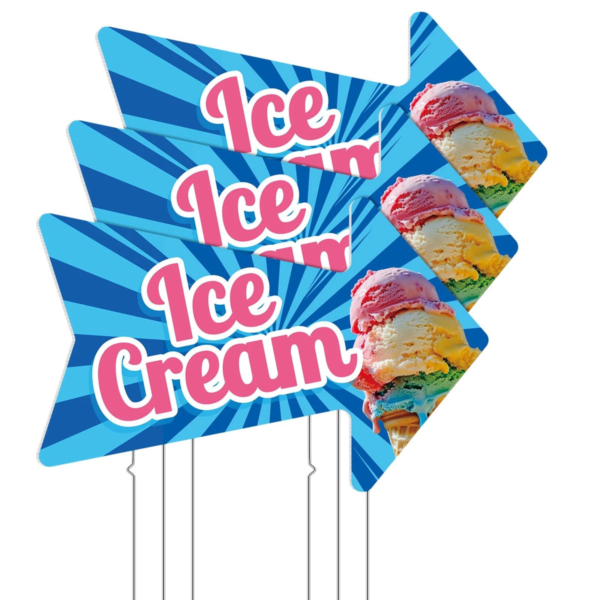 3 Pack Ice Cream Arrow Sign 10 x 16 Inches Summer Yard Sign with Stakes
