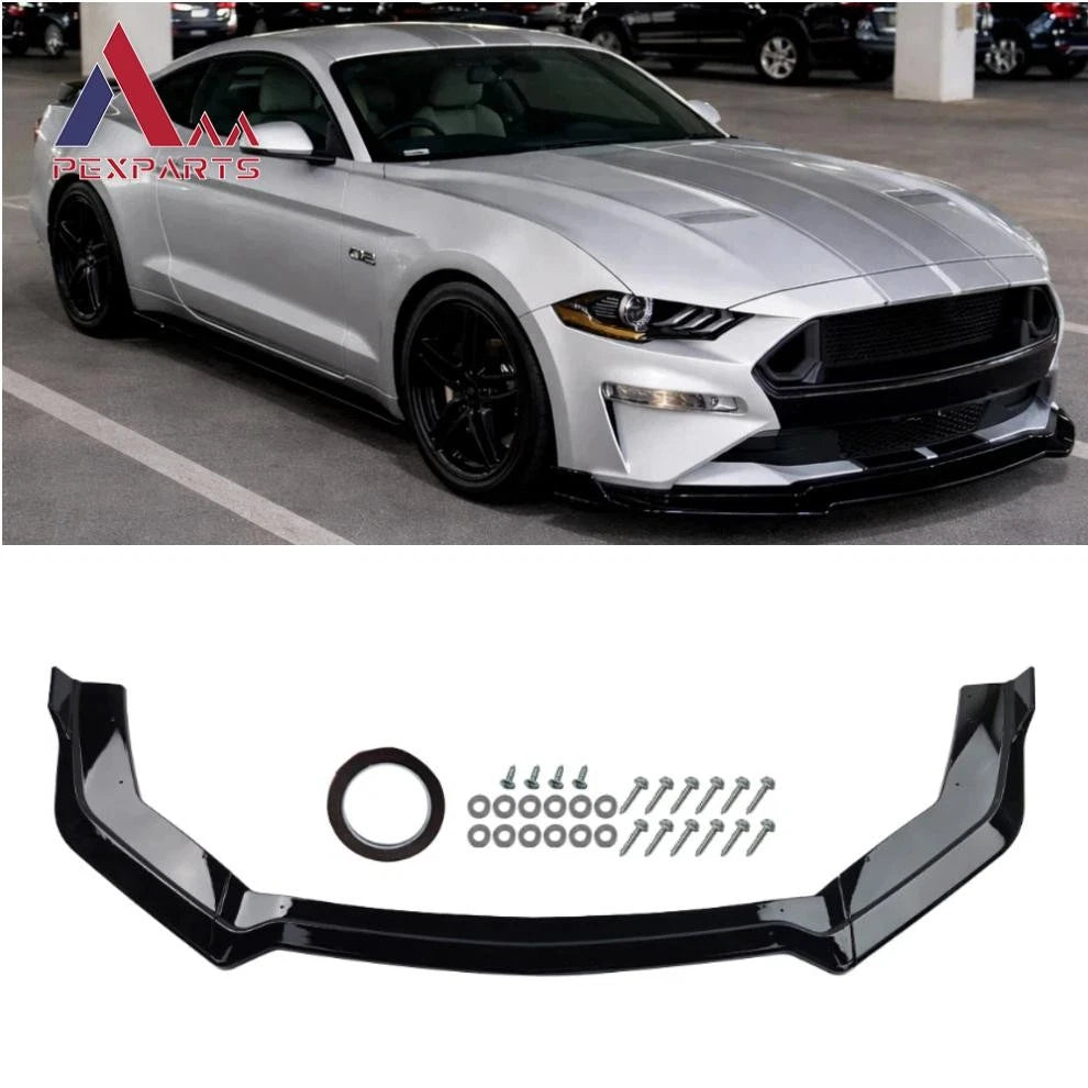 Gloss Black ABS Front Bumper Lip Spoiler for Ford Mustang (2018–2023)