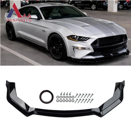 Gloss Black ABS Front Bumper Lip Spoiler for Ford Mustang (2018–2023)