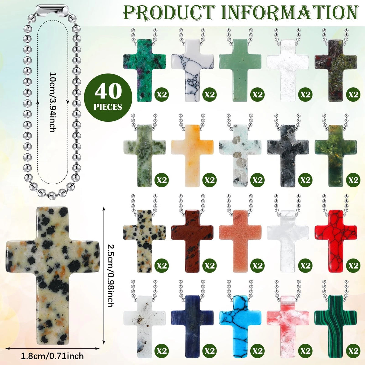 40 Pcs Cross Crystal Stones for Various Applications (1.8 x 2.5 cm)