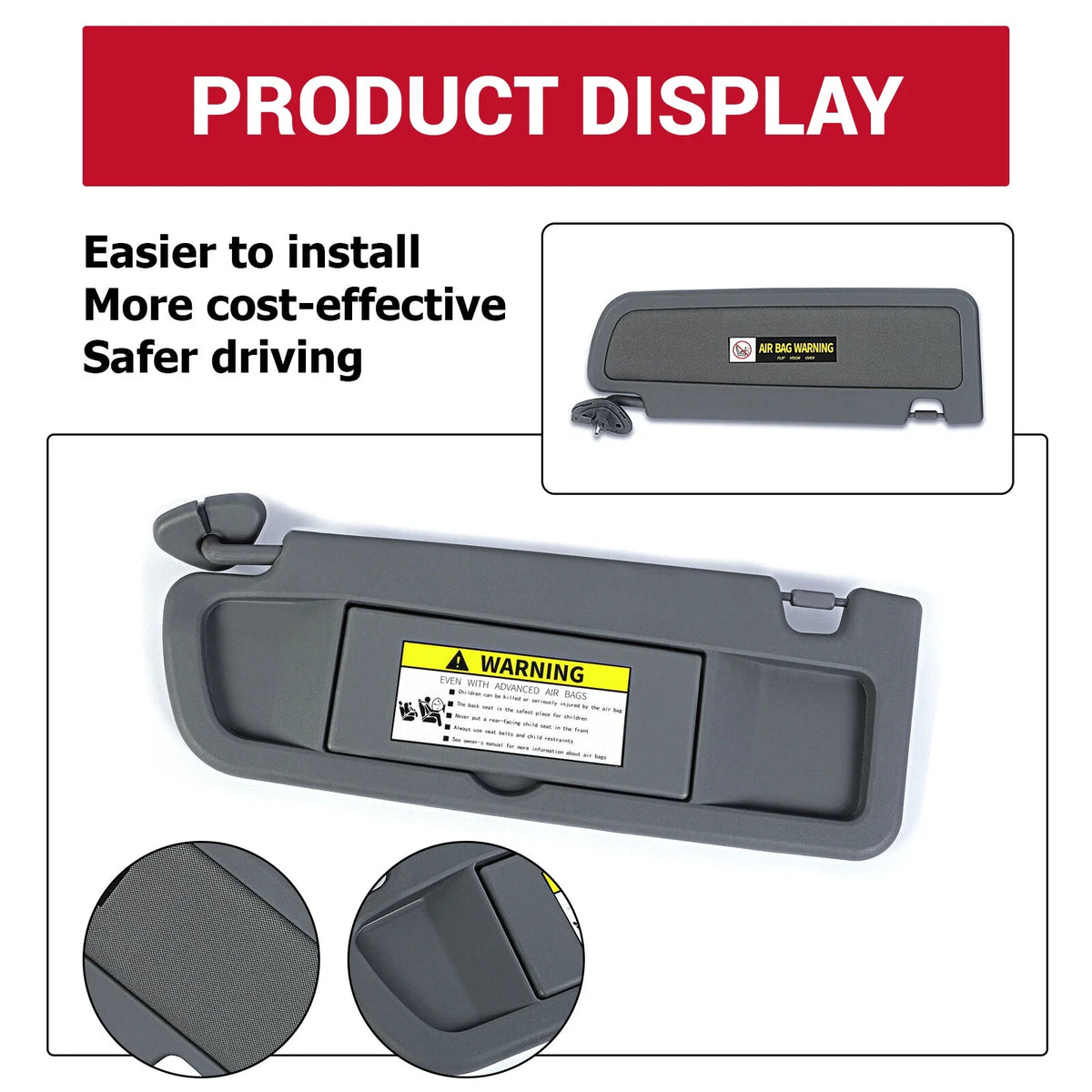 Left Driver Side Dark Gray Sun Visor for Honda Civic (2006–2011)