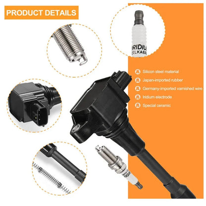 4X Ignition Coils + 4X Iridium Spark Plugs for Nissan Altima Sentra Rogue (2007–2019)