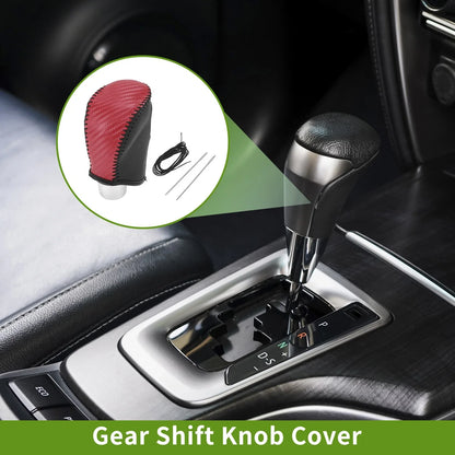 Gear Shift Knob Cover for Nissan Rogue (2017–2020) Red Carbon Fiber Black