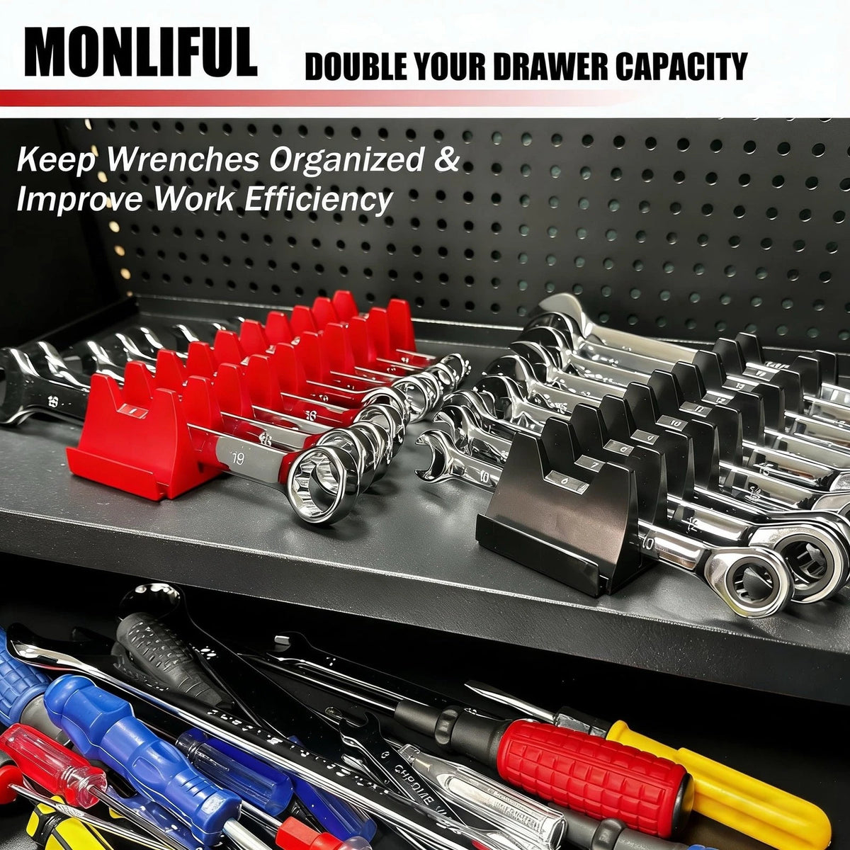 60 pcs Magnetic Modular Wrench Organizers for Tool Drawers - Red