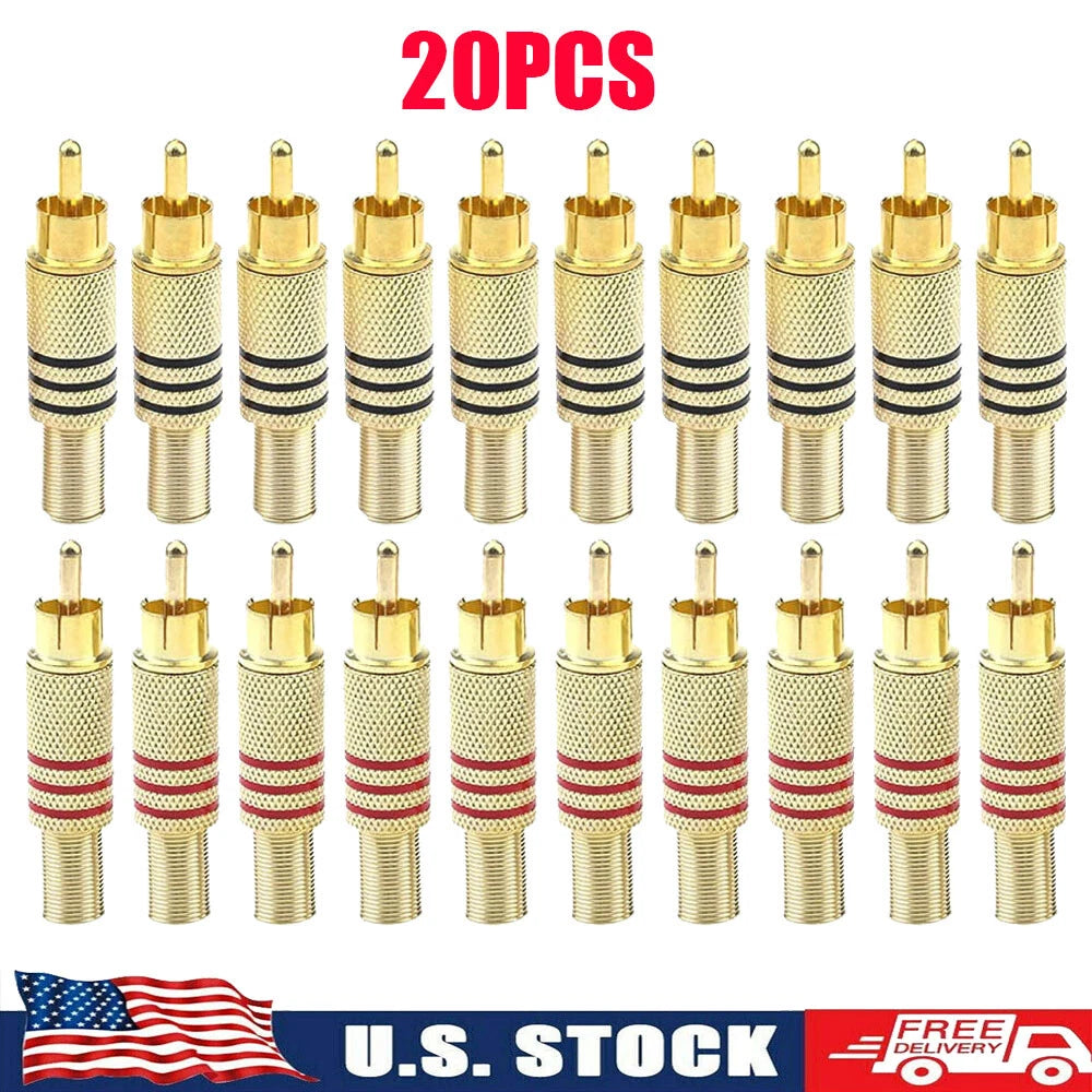 20Pcs RCA Stereo Male Connector Plug Coax Audio Solder Adapter