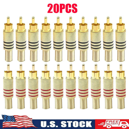 20Pcs RCA Stereo Male Connector Plug Coax Audio Solder Adapter
