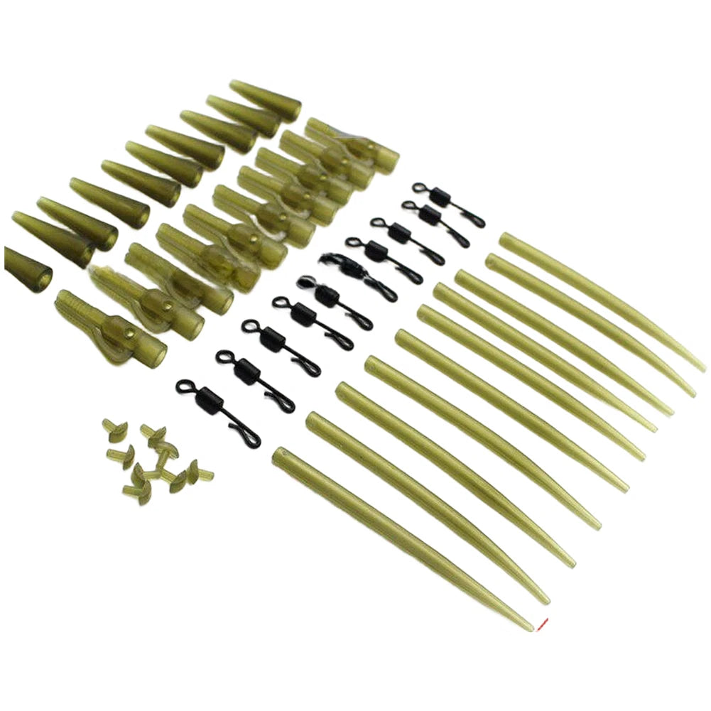 40pcs Carp Fishing Components Silicone Anti Sleeves Swivels Clips Rig Set