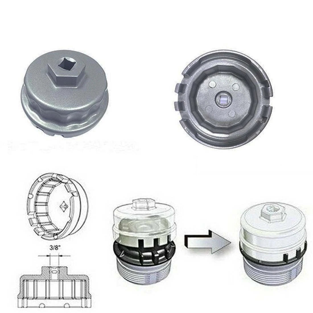 64mm 14 Flute Oil Filter Cap Wrench for Toyota Lexus Scion (2000–2023)