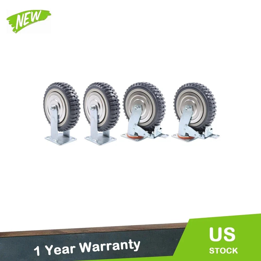Set of 4 Heavy Duty Rubber Caster Wheels 8" (2 Swivel, 2 Fixed) 440Lbs