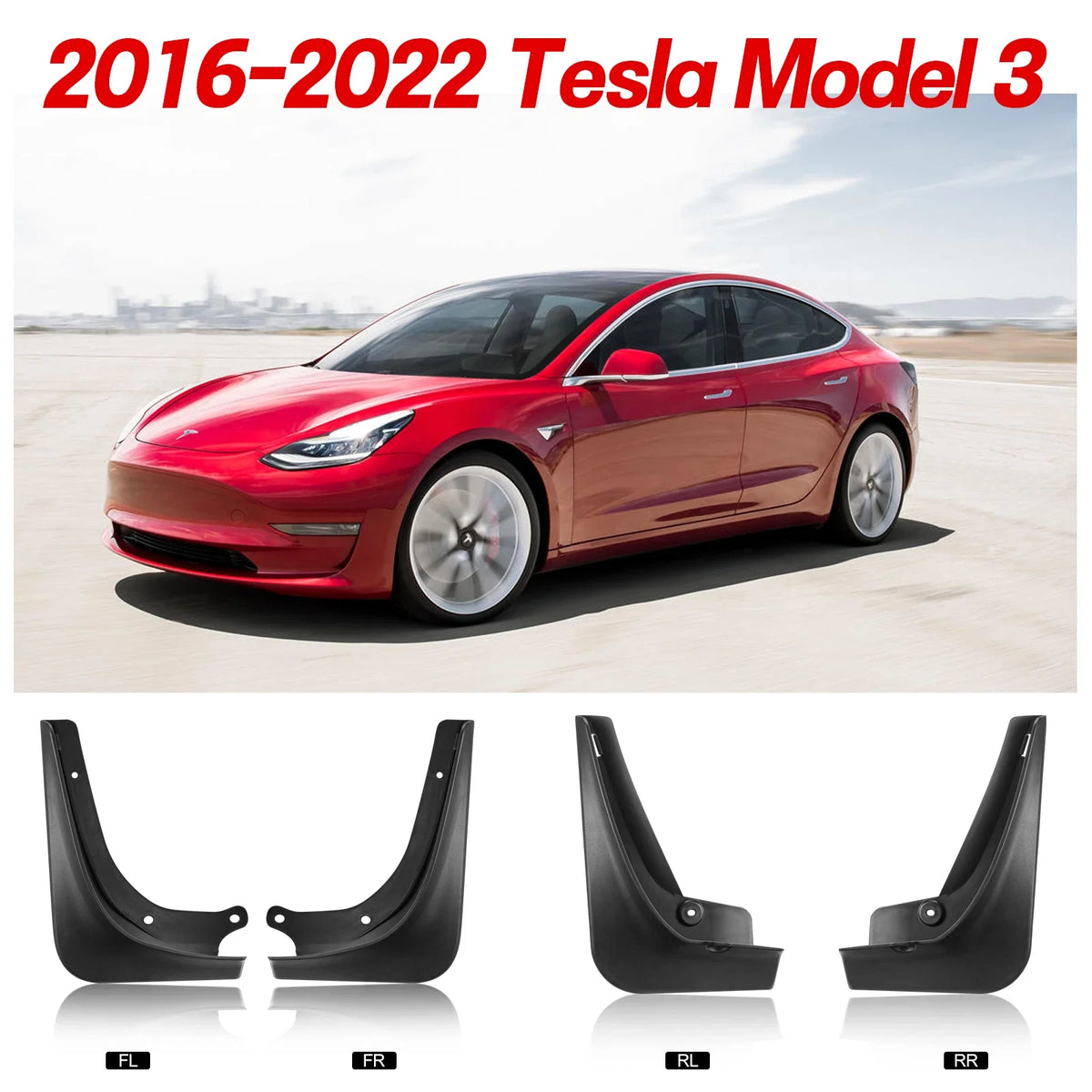 Mud Flaps Splash Guards Front Rear L&R Set for Tesla Model 3 (2016–2024)