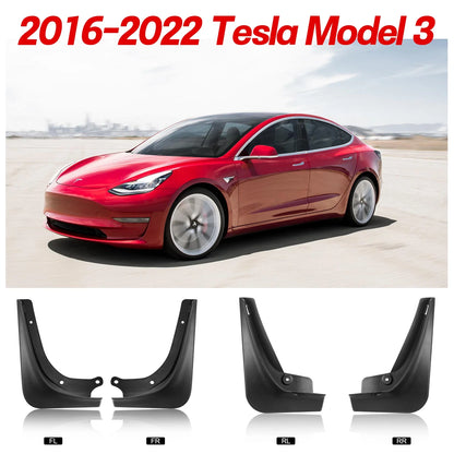 Mud Flaps Splash Guards Front Rear L&R Set for Tesla Model 3 (2016–2024)
