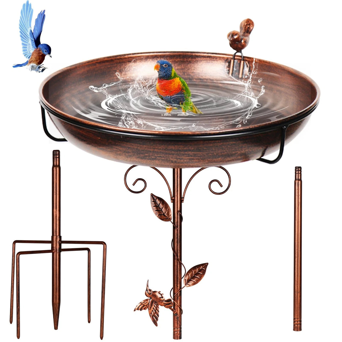 Metal Bird Bath for Outdoor Garden Decor (38.5 Inch, Bronze)