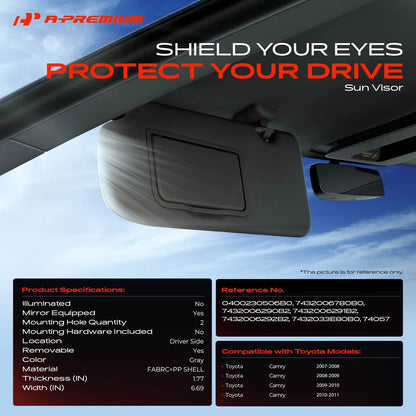 Sun Visor for Toyota Camry (2007–2011) - Gray, 7432006290B2, 7432006291B2, 7432006292B2