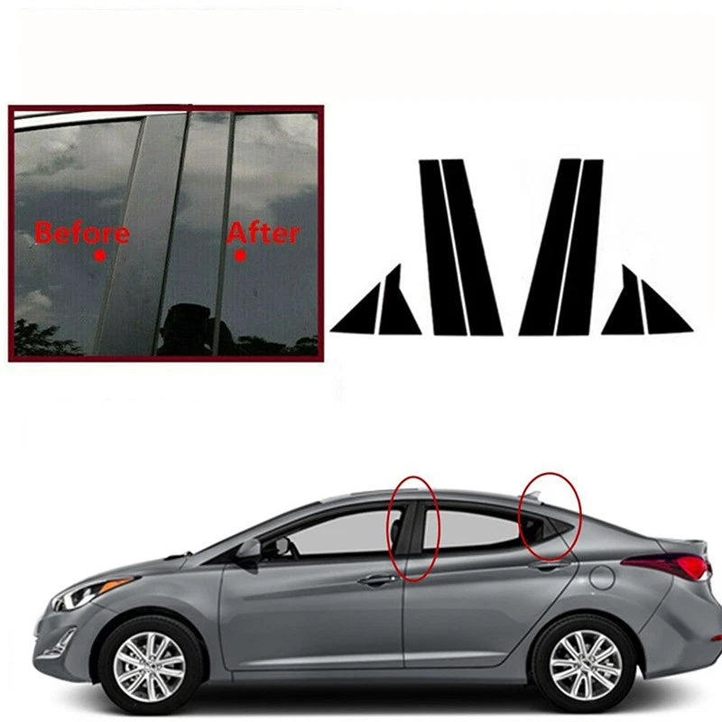 8x Glossy Black Pillar Post Stickers for Hyundai Elantra (2011–2016)