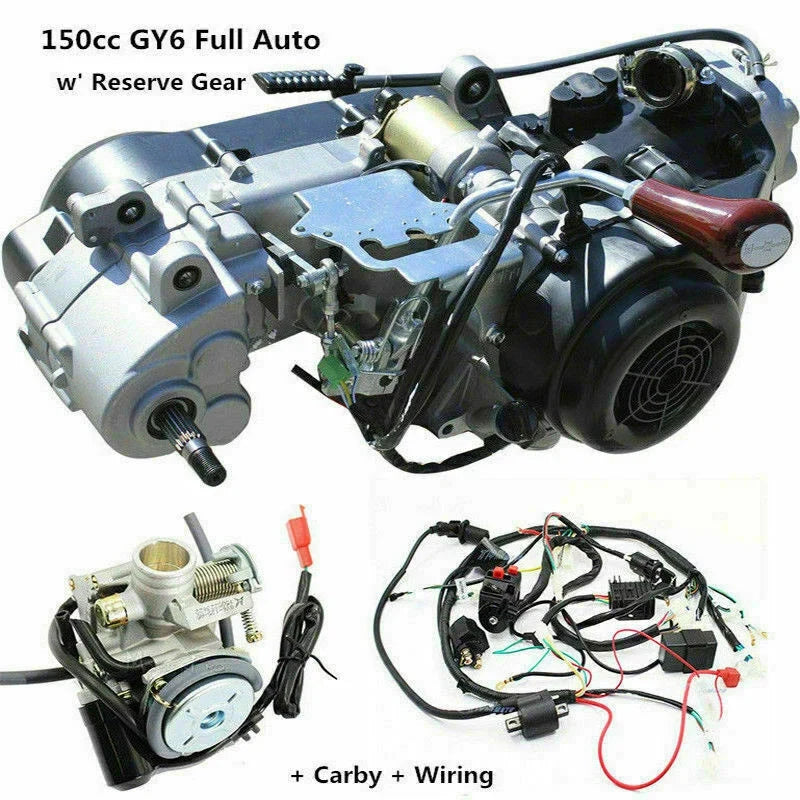 Fully Auto Reverse Gear Engine + Electric Wire Loom Harness + Carby for GY6 150CC