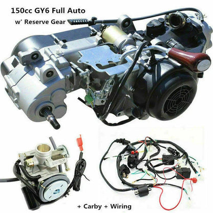 Fully Auto Reverse Gear Engine + Electric Wire Loom Harness + Carby for GY6 150CC