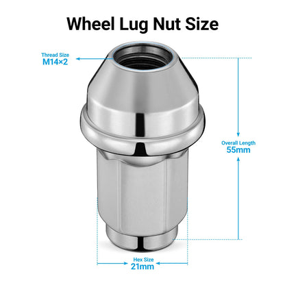 Solid Lug Nuts for Ford F-150 (2004–2014) Chrome 14x2 Thread (24-Pack)