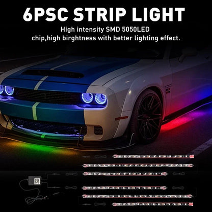 6PCS RGB Underglow Car Strip Light for Universal Vehicles (2010–2023)