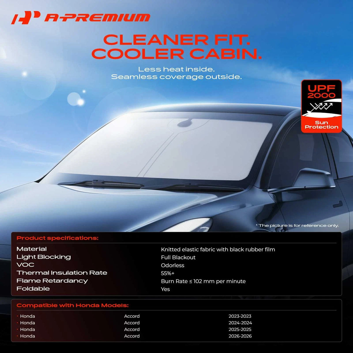 Front Windshield Sun Shade for Honda Accord (2023–2026) - Flame Retardant