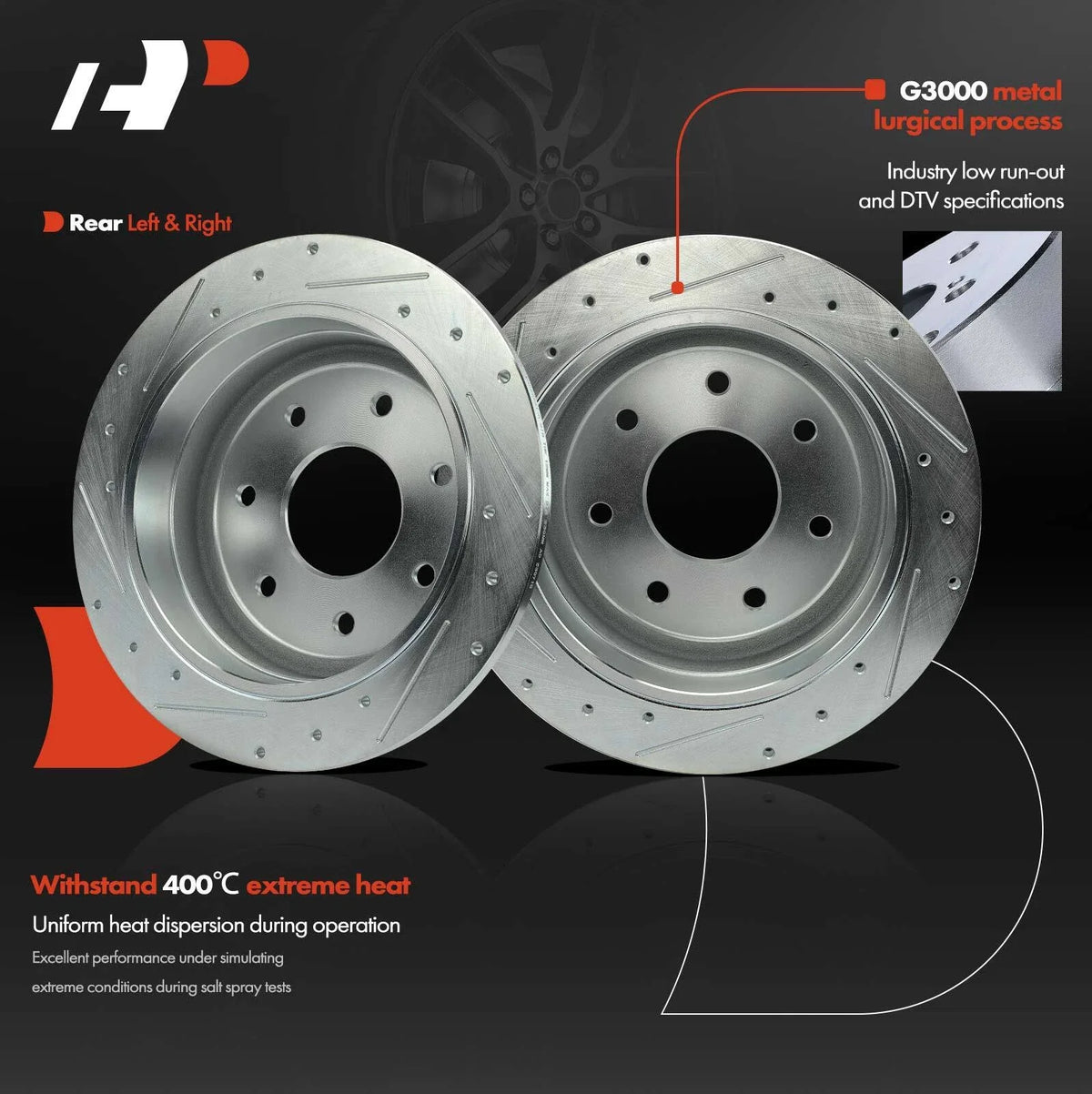 Rear Drilled Brake Rotors & Ceramic Pads for Ford F-150 F-250 (2000–2003)