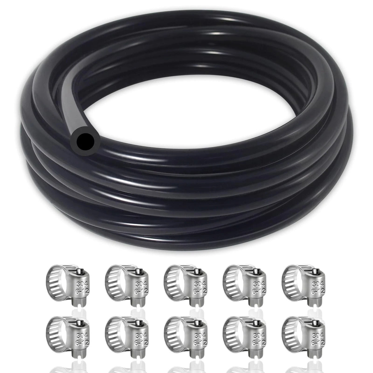 10FT Vacuum Hose for Automotive (10 5/32" - 4mm) with 10 Clamps, Black