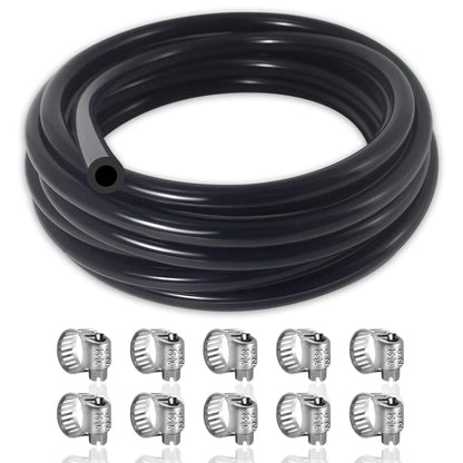10FT Vacuum Hose for Automotive (10 5/32" - 4mm) with 10 Clamps, Black