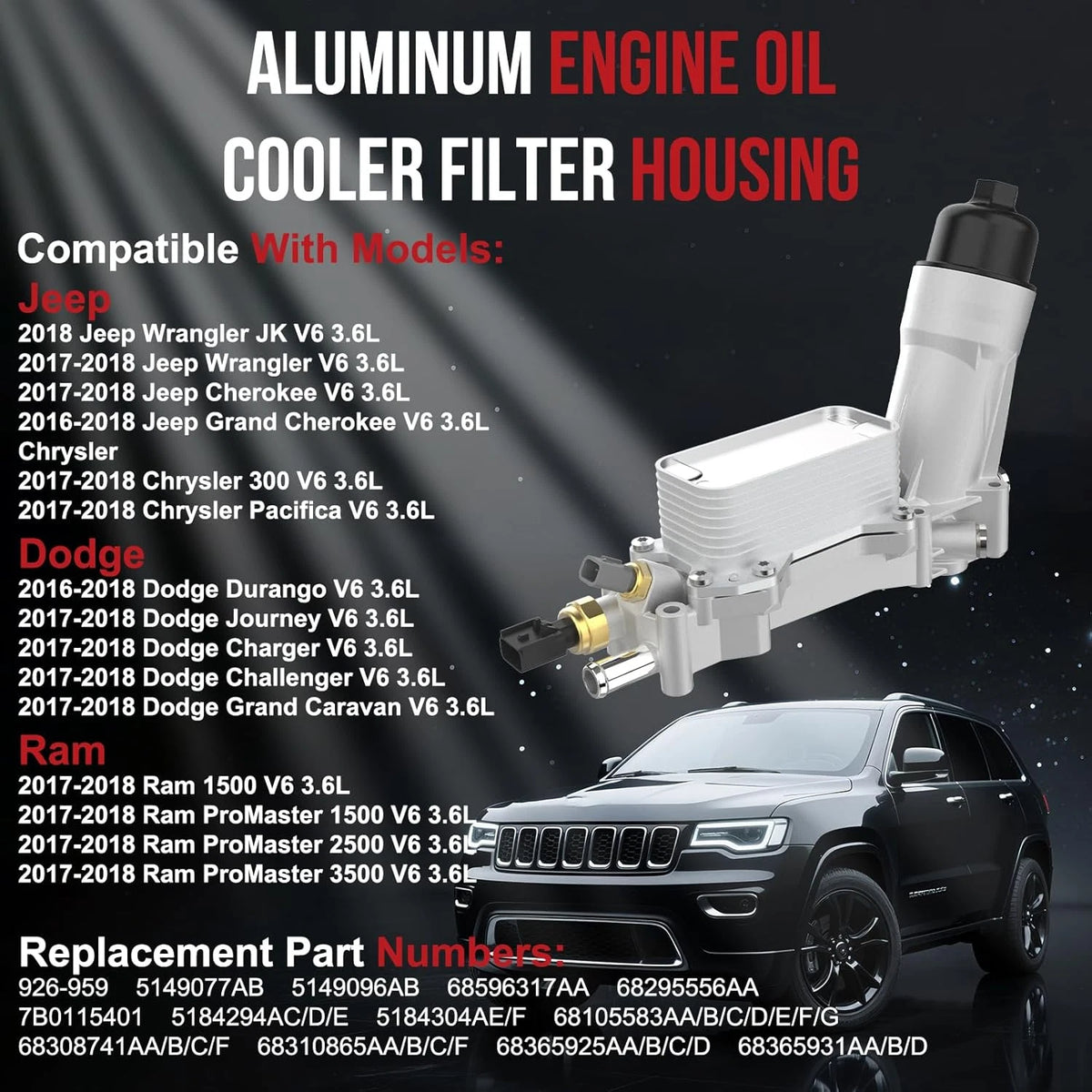 926-959 Aluminum Engine Oil Cooler Filter Housing Adapter for Dodge Jeep (2011–2023) - 68105583AB