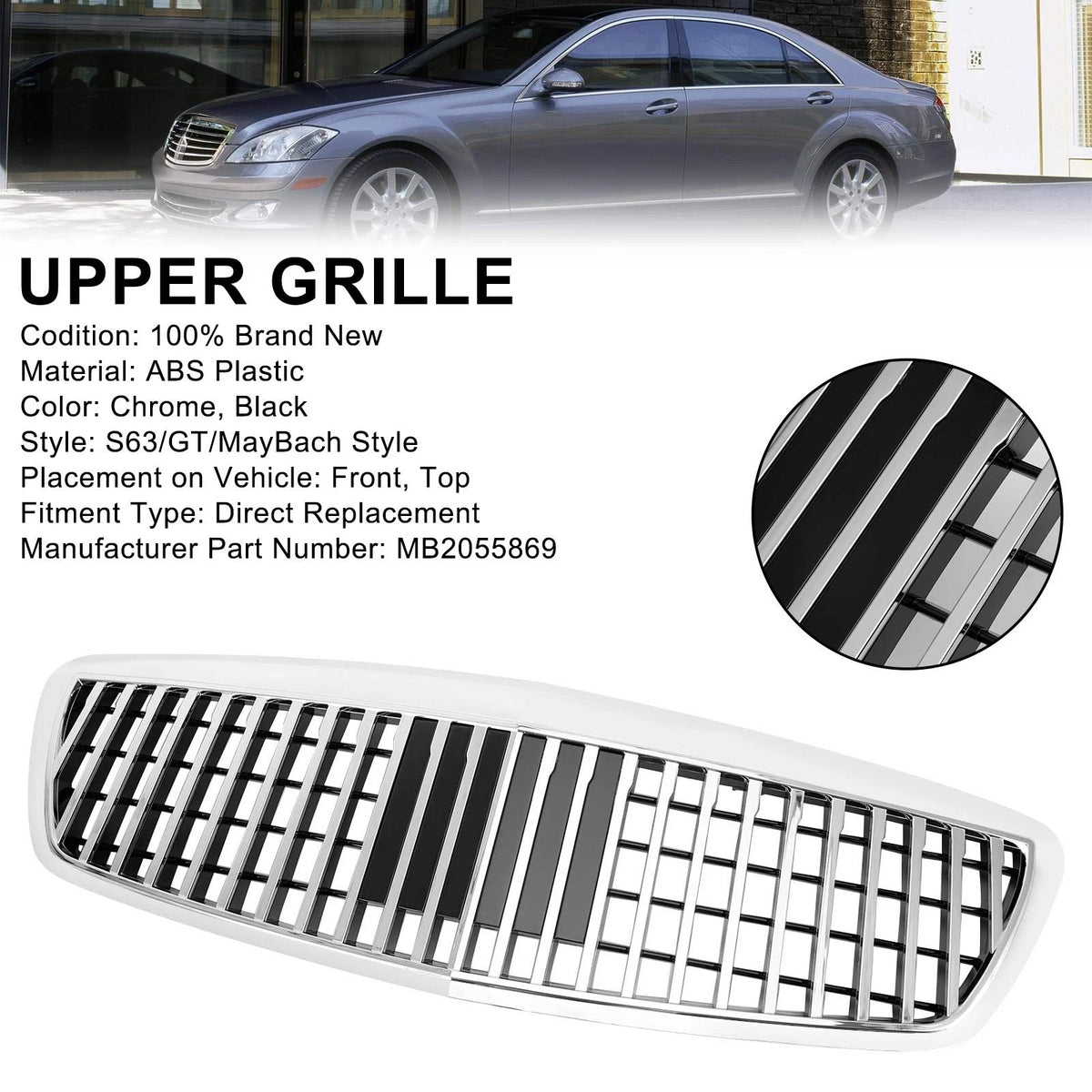 Front Bumper Grille for Benz S-Class W221 (2007–2009) MB2055869 Chrome