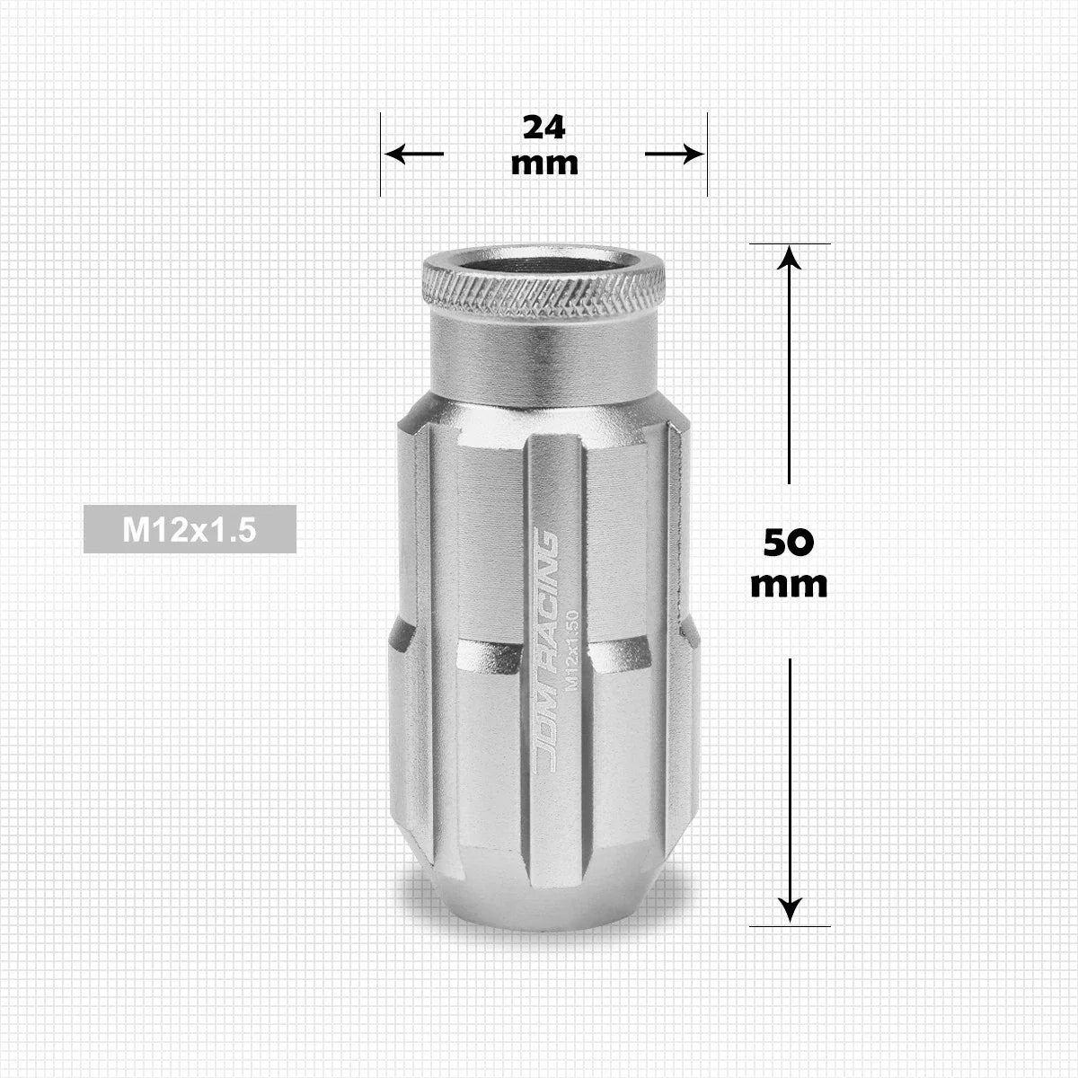 20Pc M12X1.5 Silver JDM Open End Bulge Spline Wheel Lug Nuts + Lock Key