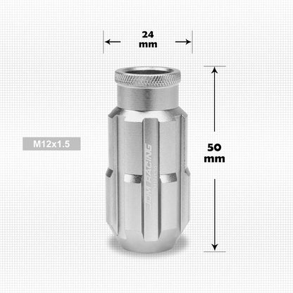 20Pc M12X1.5 Silver JDM Open End Bulge Spline Wheel Lug Nuts + Lock Key