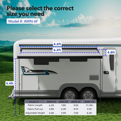 Retractable Awning for RV Camper (2010–2023) - Black Aluminium