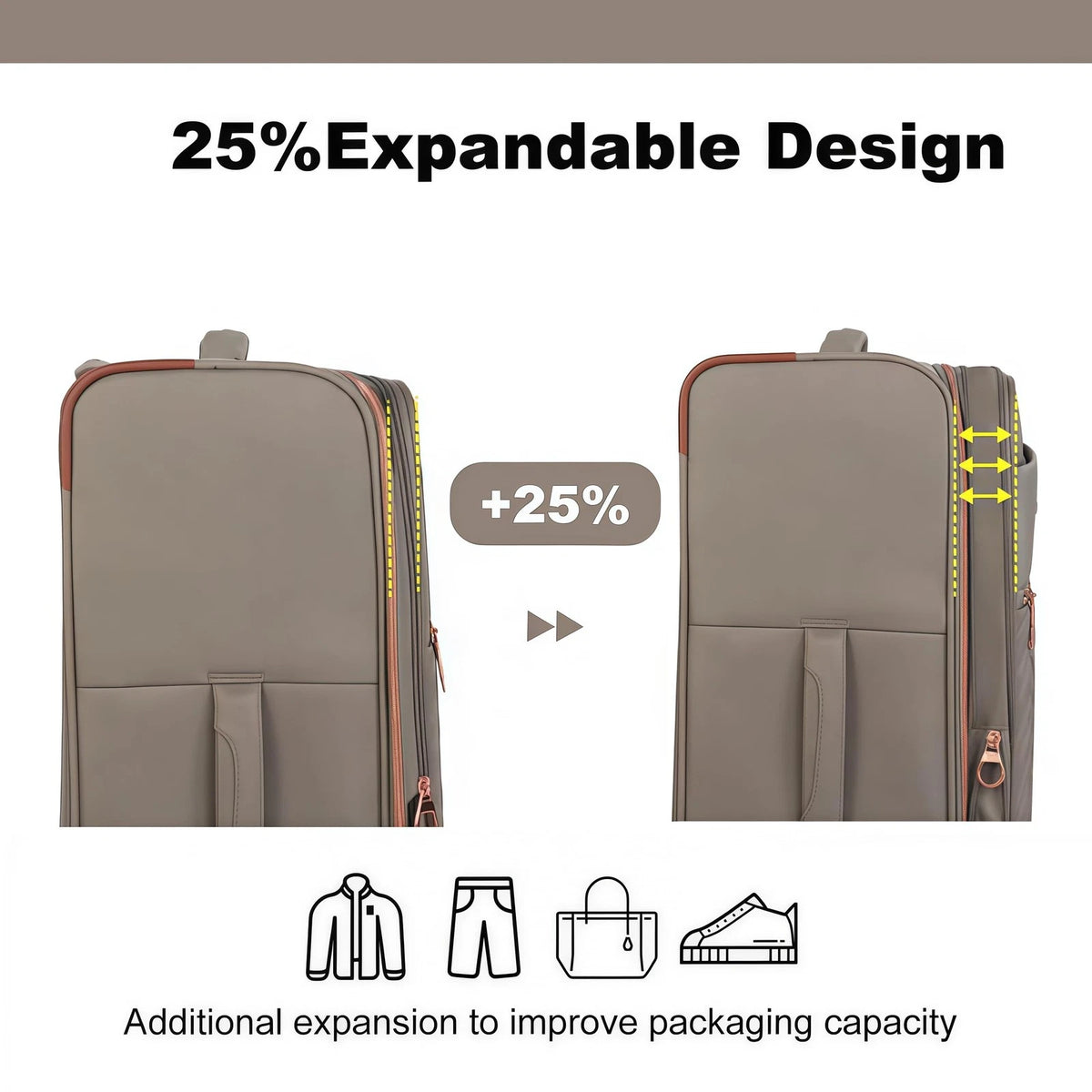 3 Piece Softside Luggage Set - Expandable, Khaki