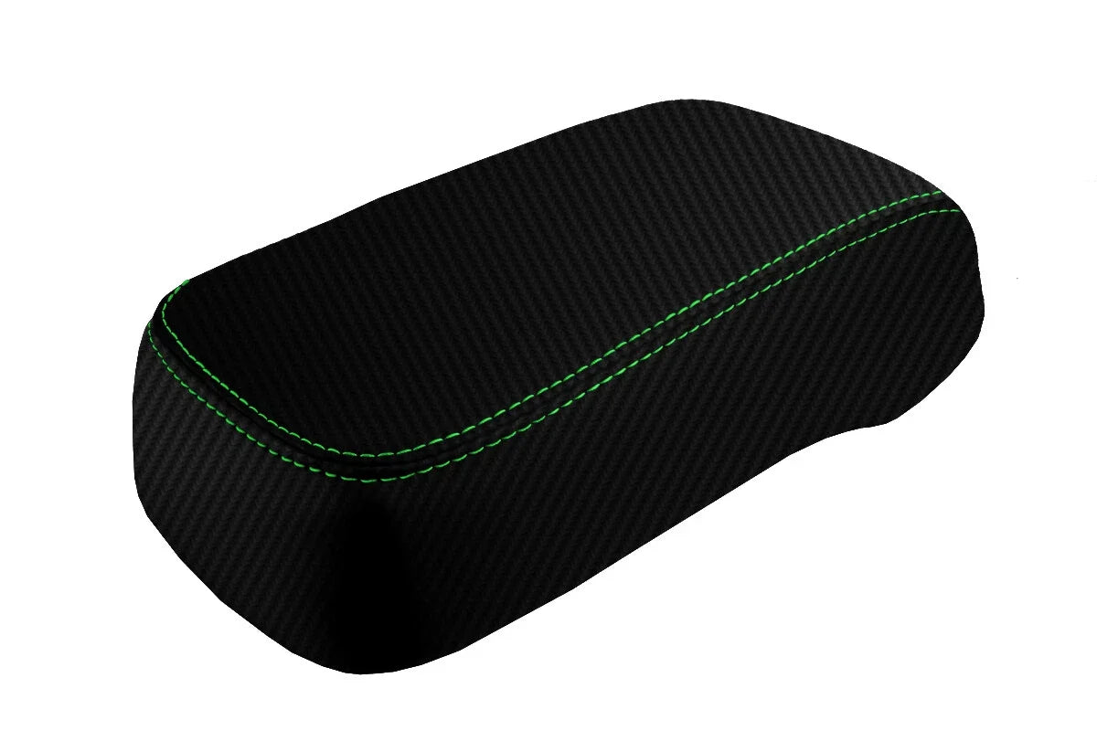 Console Lid Armrest Cover for Hummer H3 (2005–2010) Carbon Fiber Green Stitch