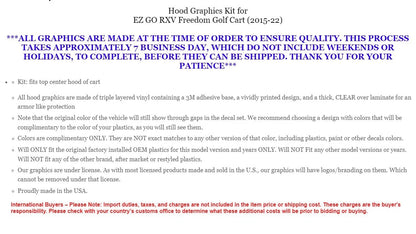 Hood Graphics Kit Sticker Decal for EZ Go Freedom RXV Golf Cart (2015–2022)