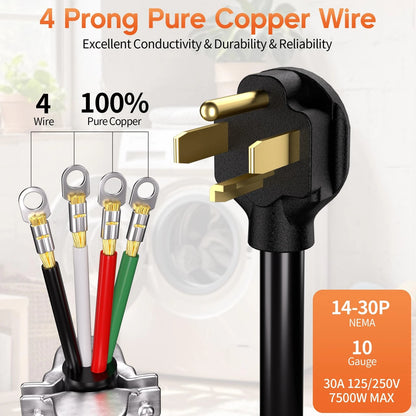10 ft 4 Prong Dryer Cord for Dryer (30 Amp, 10 Gauge)