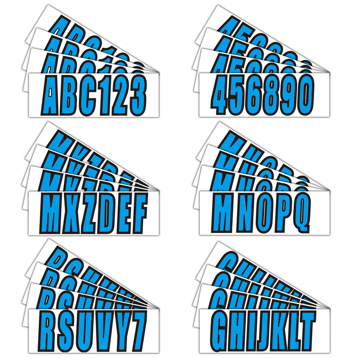 Set of 4 Blue Decal Stickers A-Z & 0-9 for Boat Numbers 3"