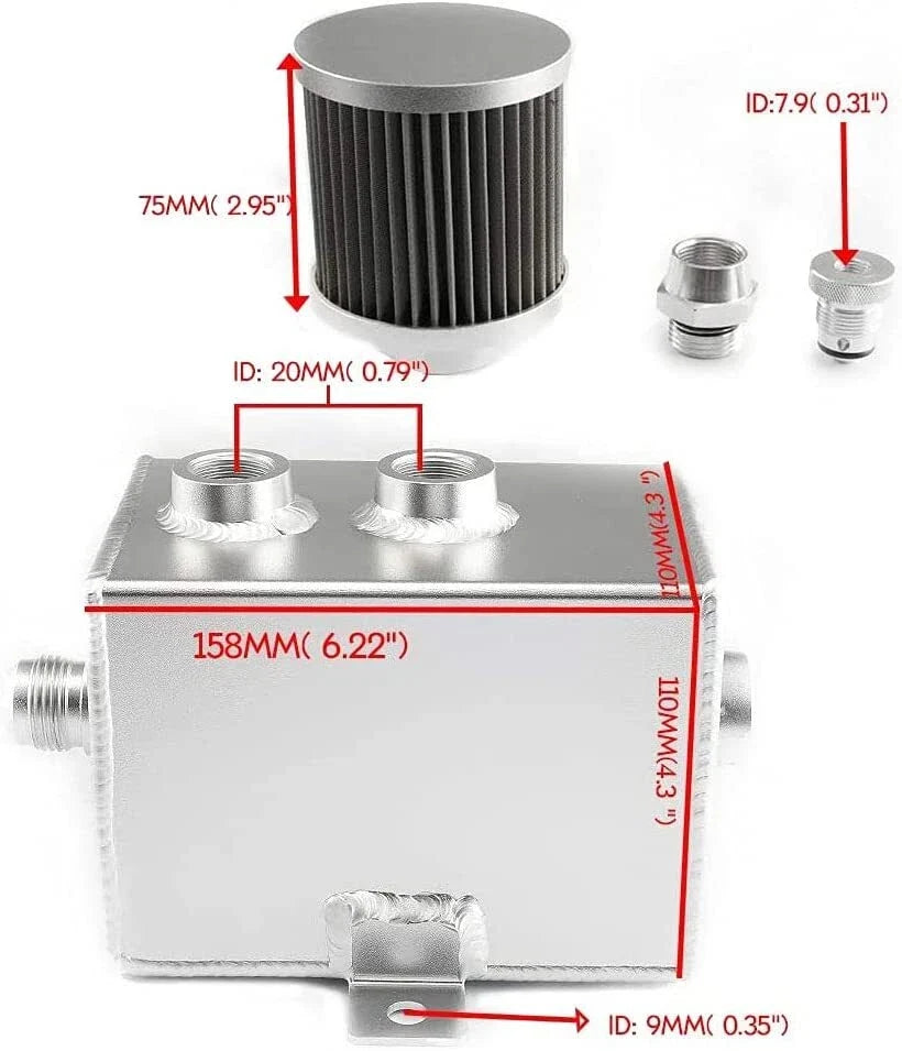 2L Oil Catch Can Tank 2 Port AN10 with Breather Filter and Drain Tap
