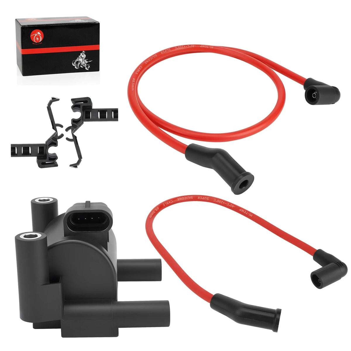 Ignition Coil with Spark Plug Wire Cap for FXD FXDB FXDC FXDF FXDL FXST (2007–2017) - 31696-07A, 28058097, 31600107, 32014-09A