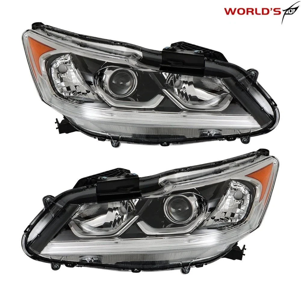 Set of 2 Headlight Assemblies for Honda Accord Sedan (2016–2017) Halogen with LED DRL