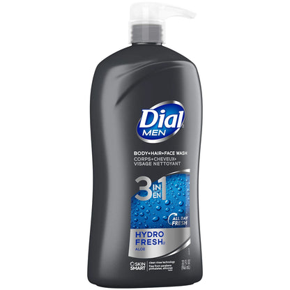 Pack of 2 Dial Men 3 in 1 Body, Hair and Face Wash 32 Fl Oz