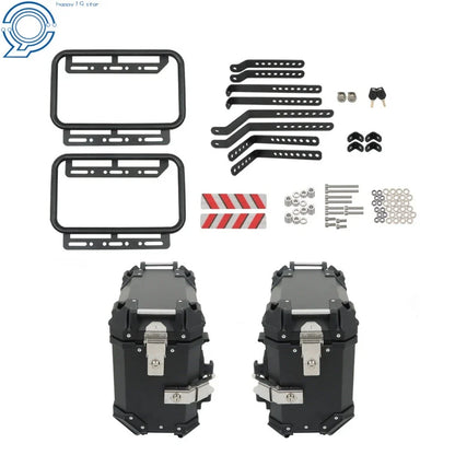 Set of 2 Aluminum Side Cases + 1 Top Case for Motorcycle (36L + 45L)