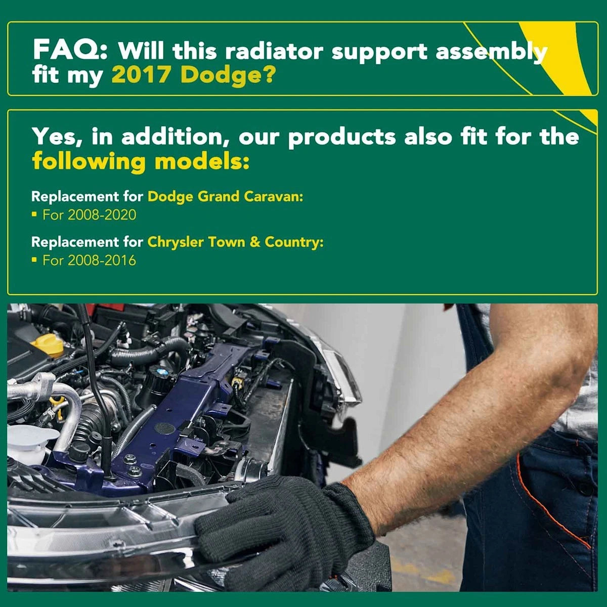 Radiator Support for Dodge Grand Caravan Chrysler Town & Country (2015–2020) - 18046281, CH1225215, 68023326AE, 68023326AA