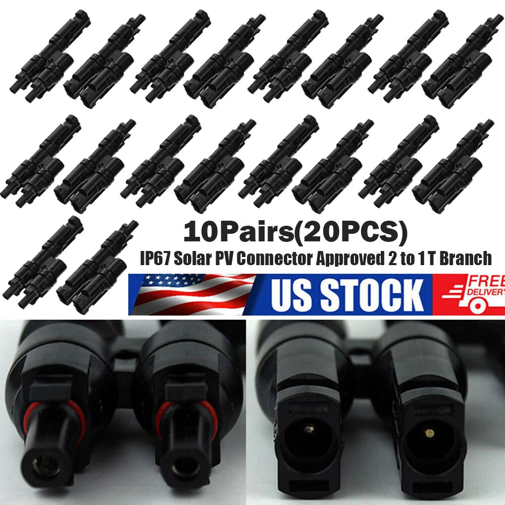 10 Pairs T Branch Connectors for Solar Panels Cable Splitter Coupler