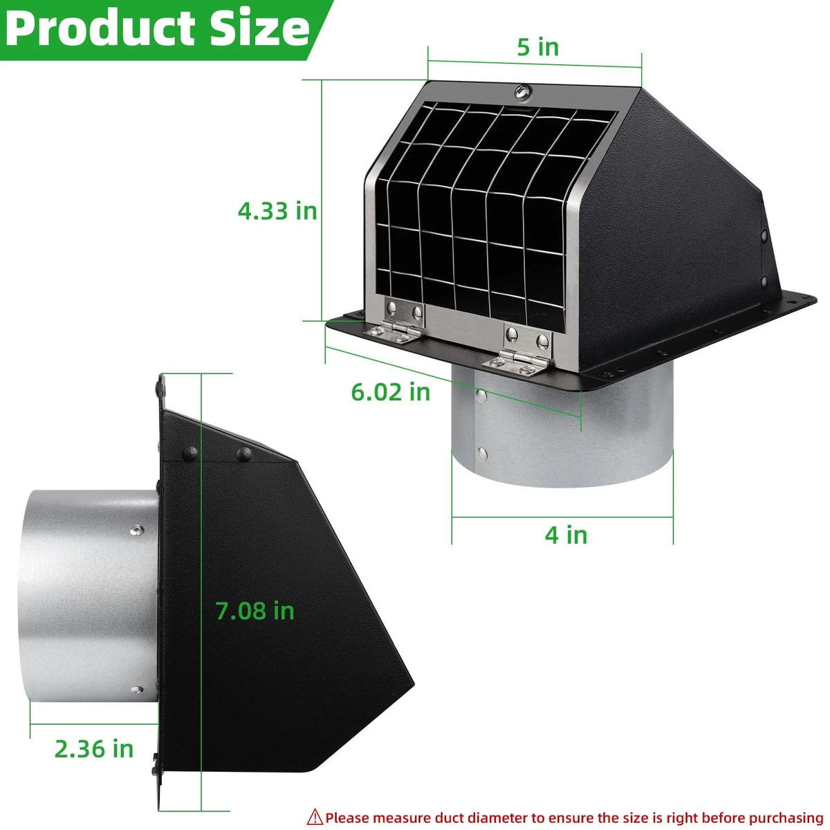 4" Dryer Vent Cover for Exterior Wall (2010–2023) - Black