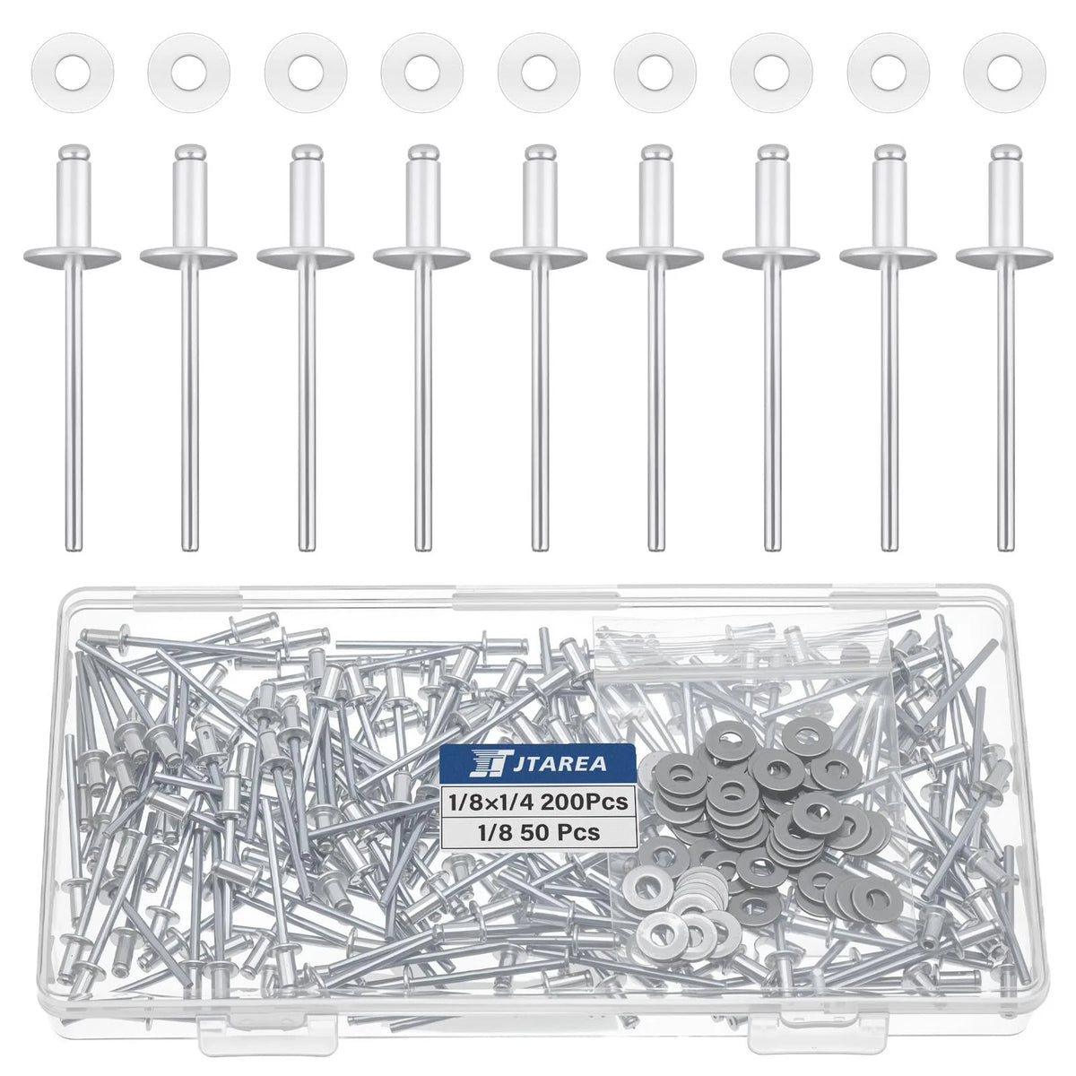 250pcs 1/8" x 1/4" Silver Aluminum Pop Rivets for Automotive Use