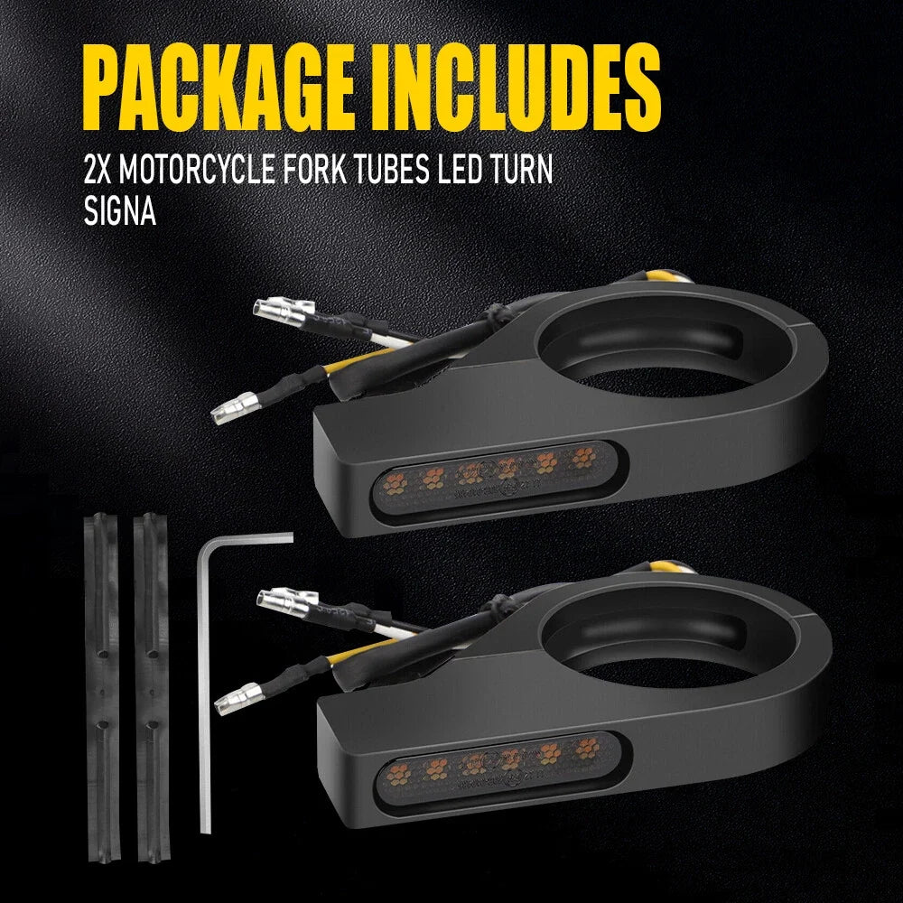 2X LED Turn Signal Blinkers for Motorcycle Fork Tubes 41mm