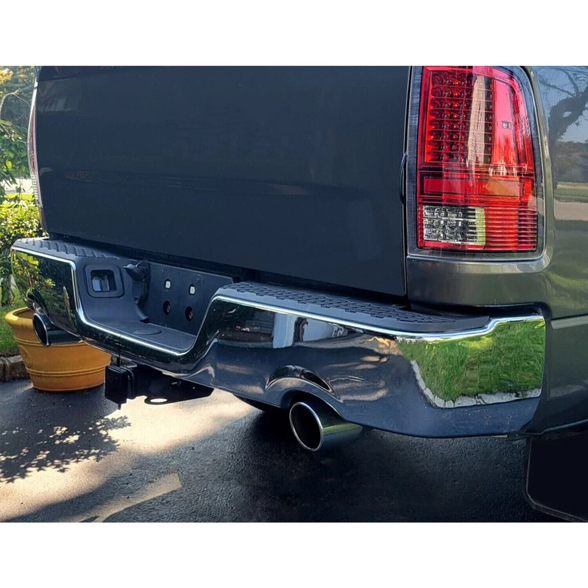 Chrome Rear Step Bumper for Dodge Ram 1500 (2009–2018) W/O Sensor W/ Dual Exhaust