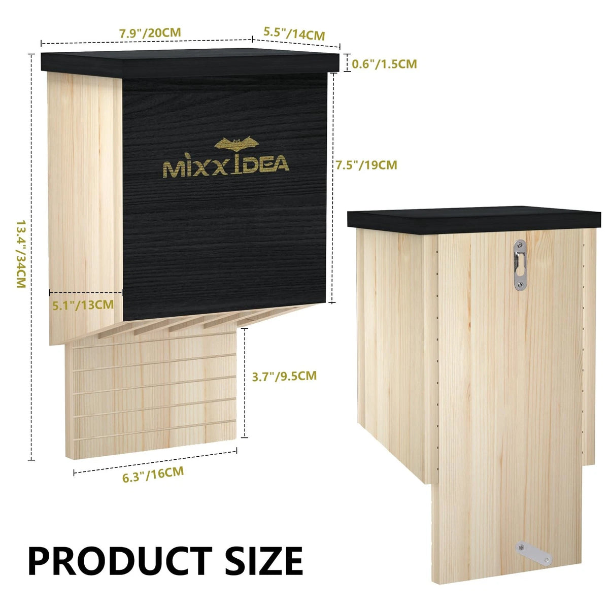 Double Chamber Bat House Box for Outdoor Use - Black