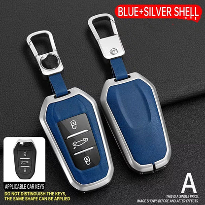 Leather Key Fob Cover Case for Peugeot 2008 3008 4008 5008 301 508 408