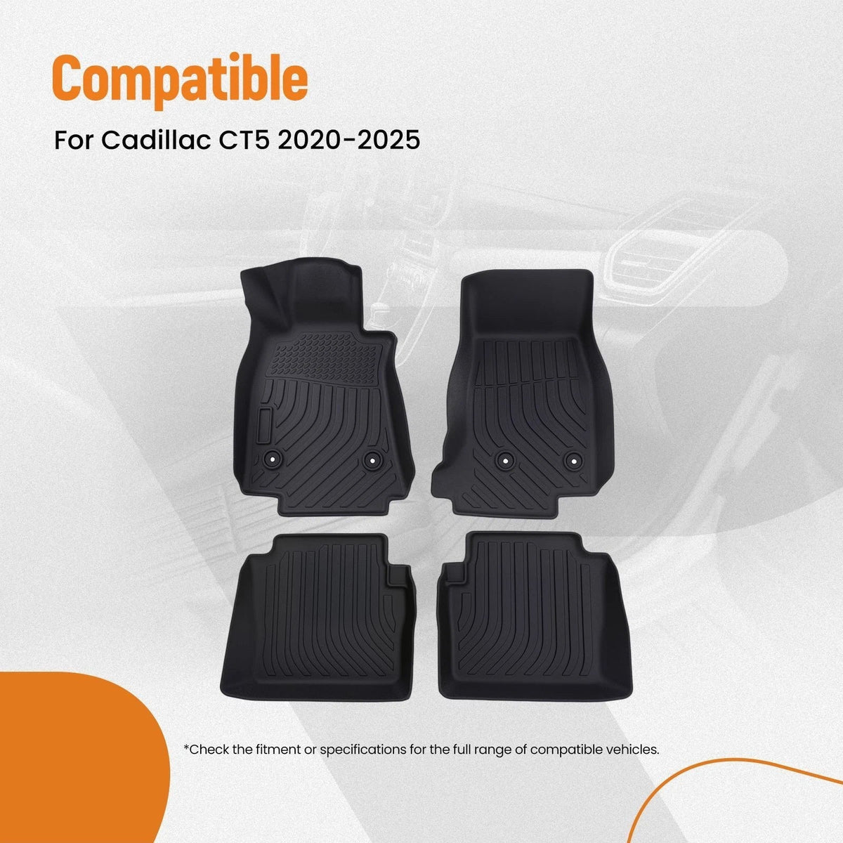 All Weather Carpet Floor Mats for Cadillac CT5 (2020–2025) TPE Black Waterproof